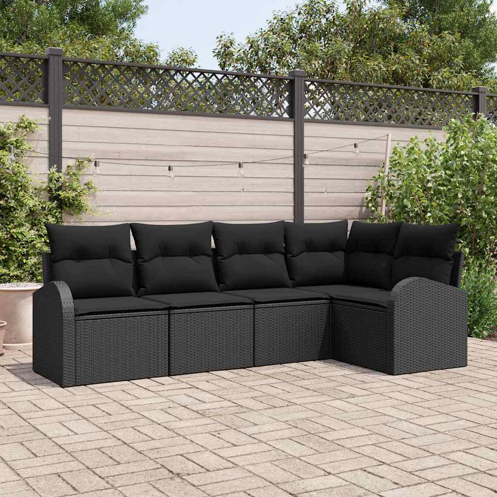 Garden Sofa Set with Cushion 5 pcs Black Poly Rattan