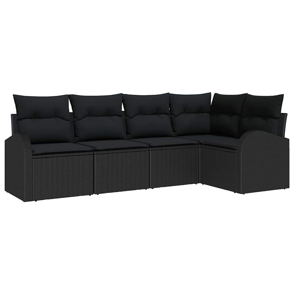 Garden Sofa Set with Cushion 5 pcs Black Poly Rattan
