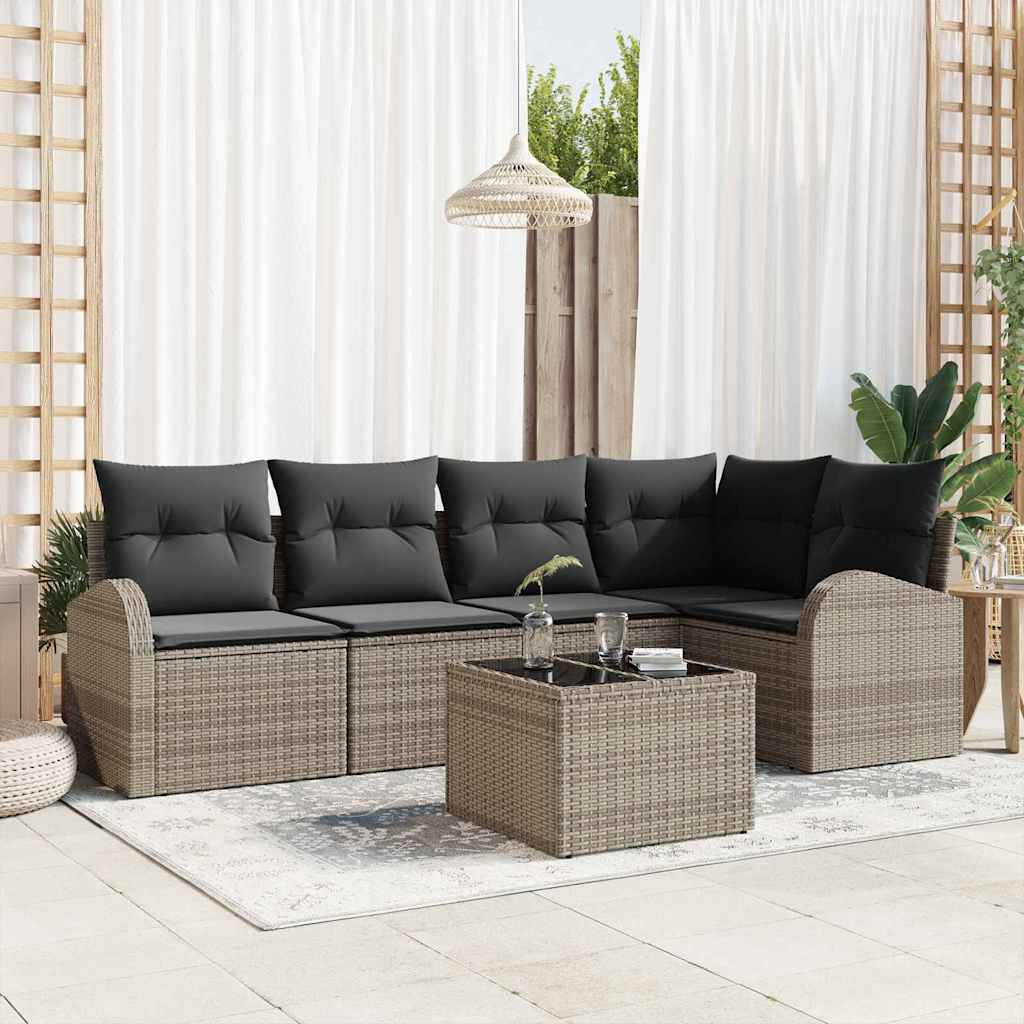 Garden Sofa Set with Cushion 6 pcs Grey Poly Rattan