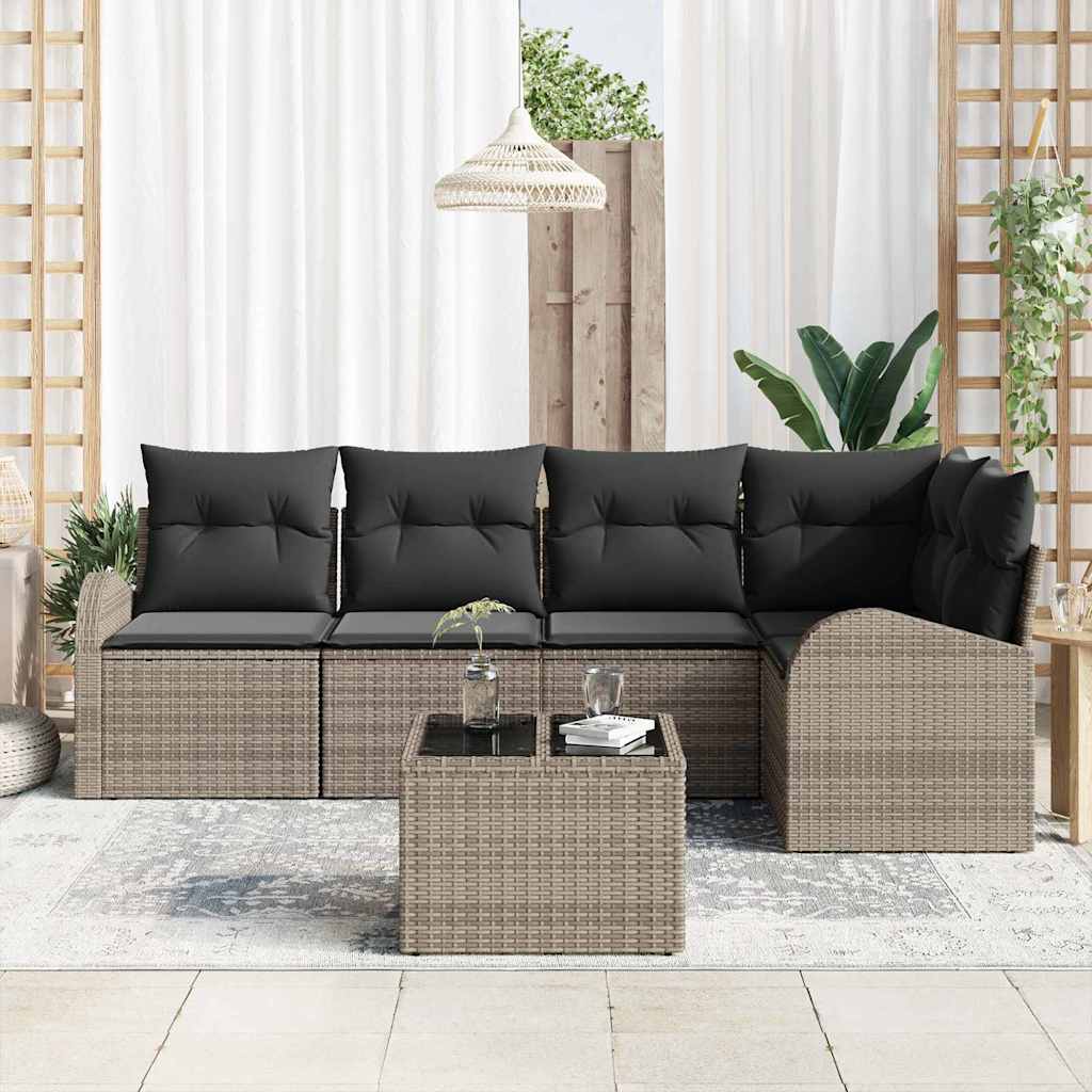 Garden Sofa Set with Cushion 6 pcs Grey Poly Rattan