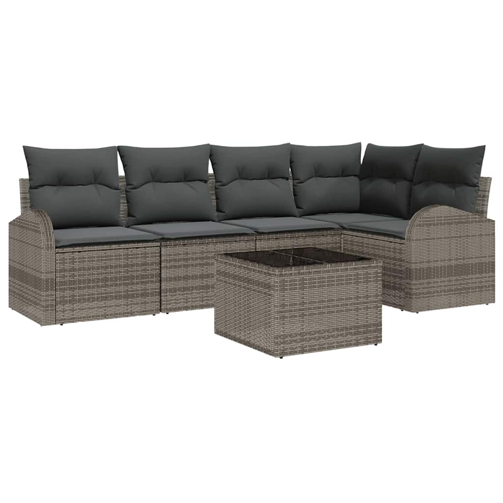 Garden Sofa Set with Cushion 6 pcs Grey Poly Rattan