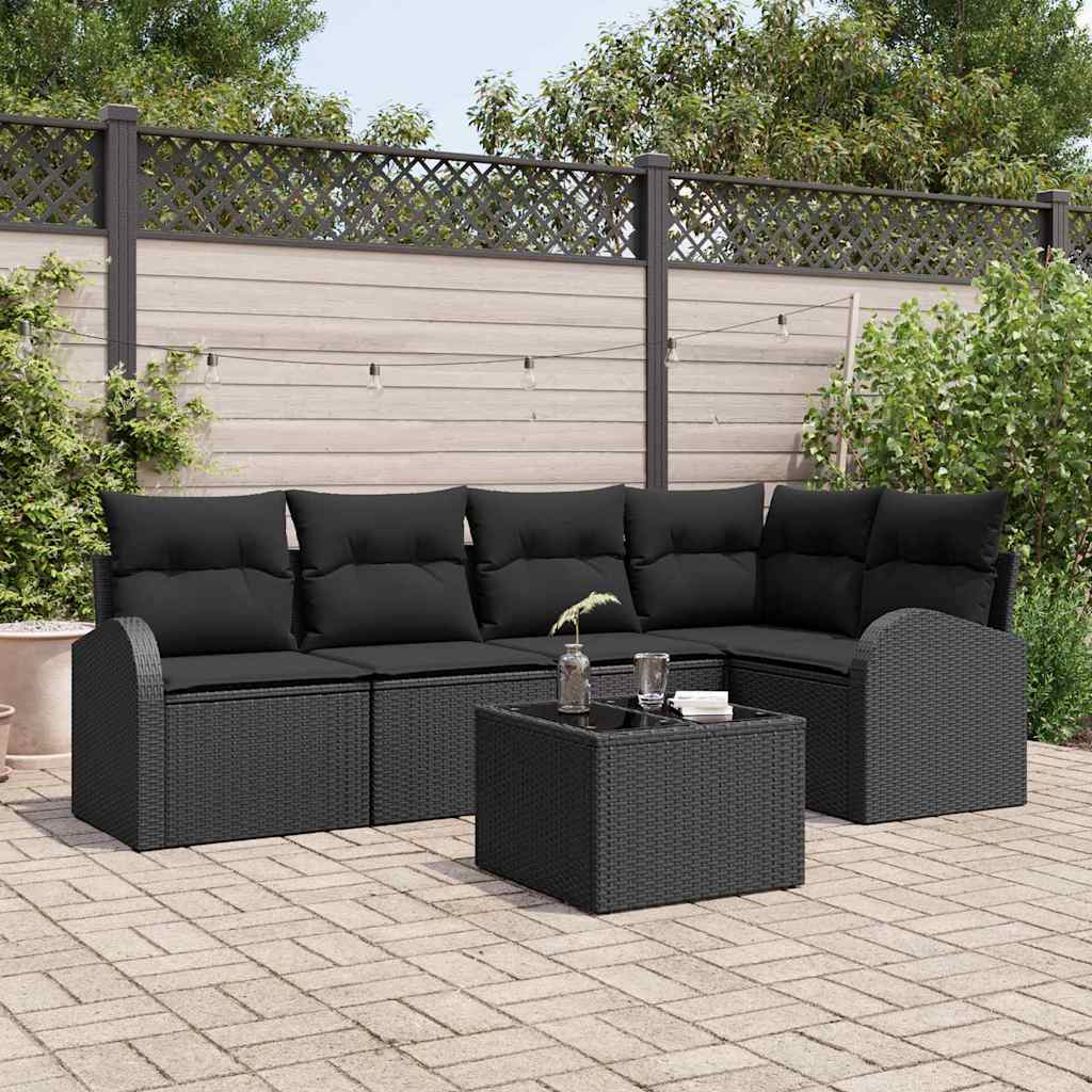 Garden Sofa Set with Cushion 6 pcs Black Poly Rattan