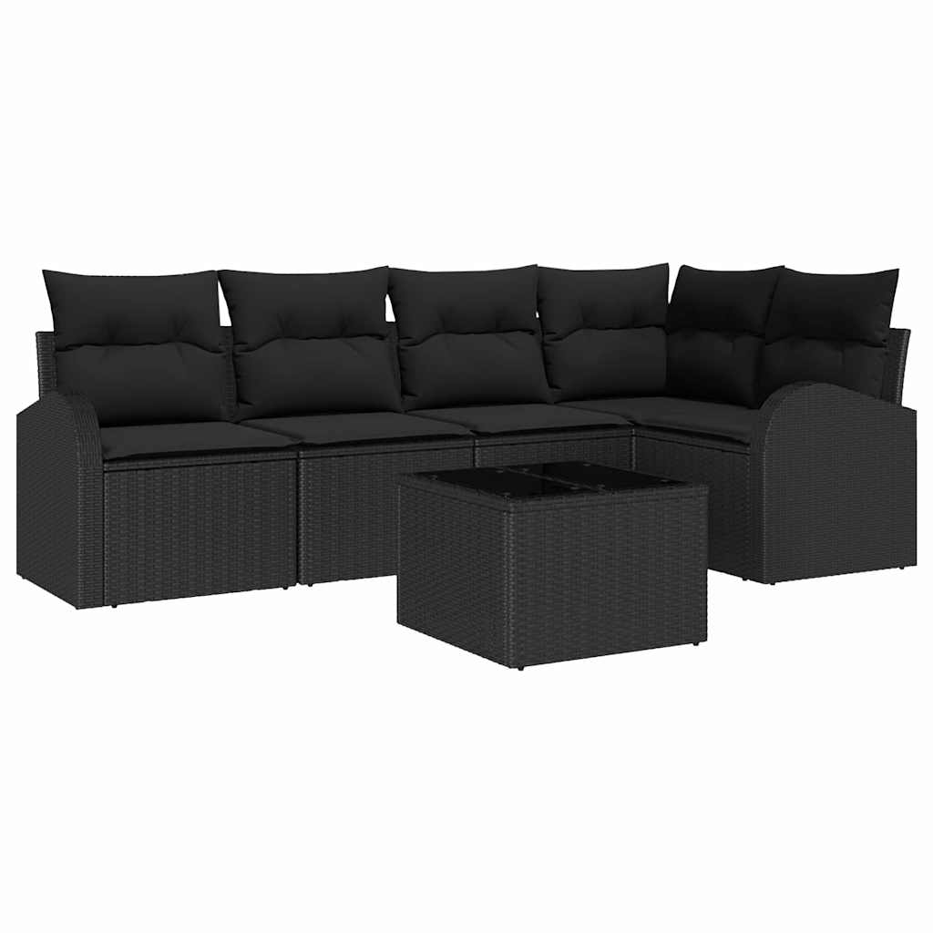 Garden Sofa Set with Cushion 6 pcs Black Poly Rattan