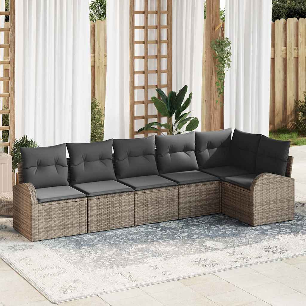 Garden Sofa Set with Cushion 6 pcs Grey Poly Rattan
