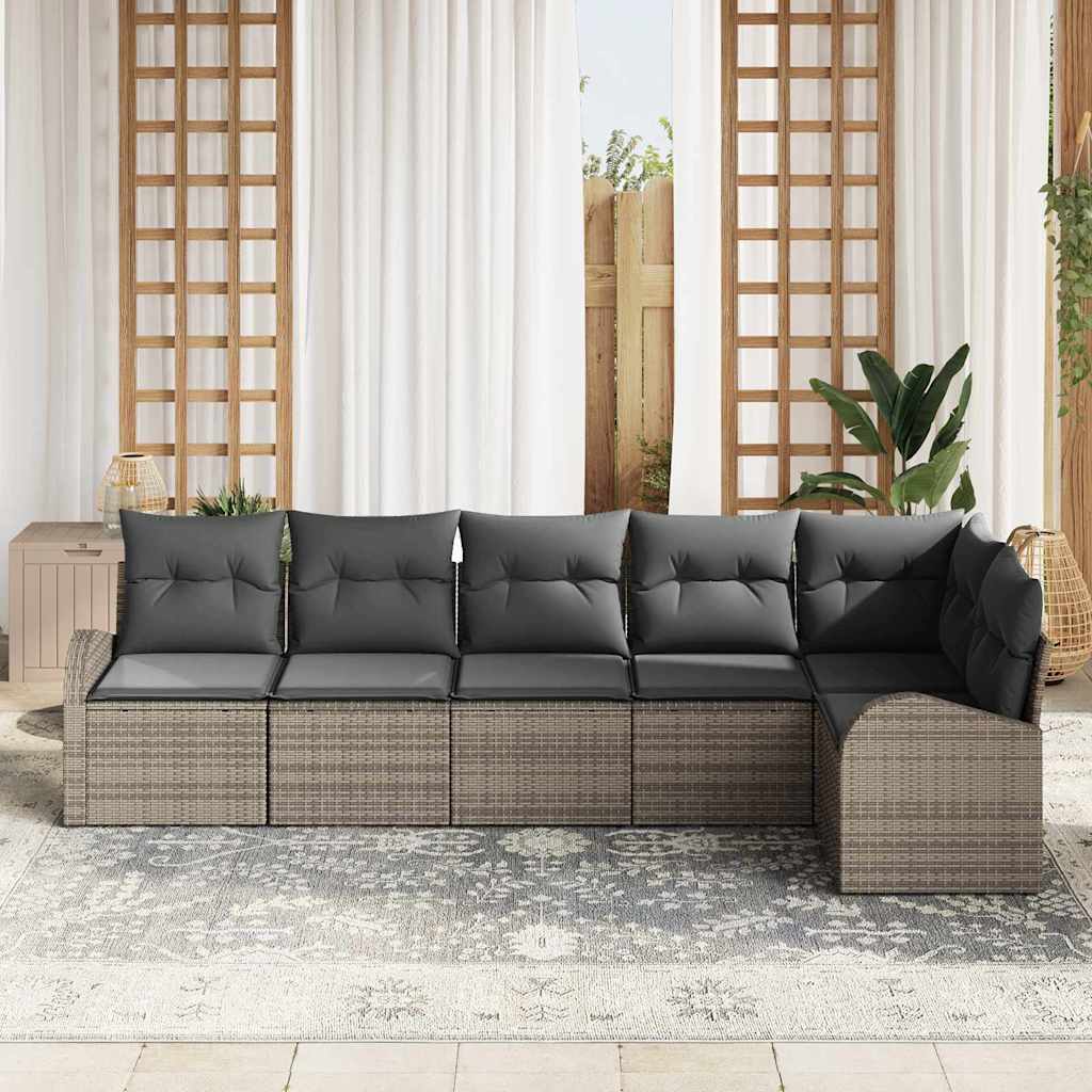 Garden Sofa Set with Cushion 6 pcs Grey Poly Rattan