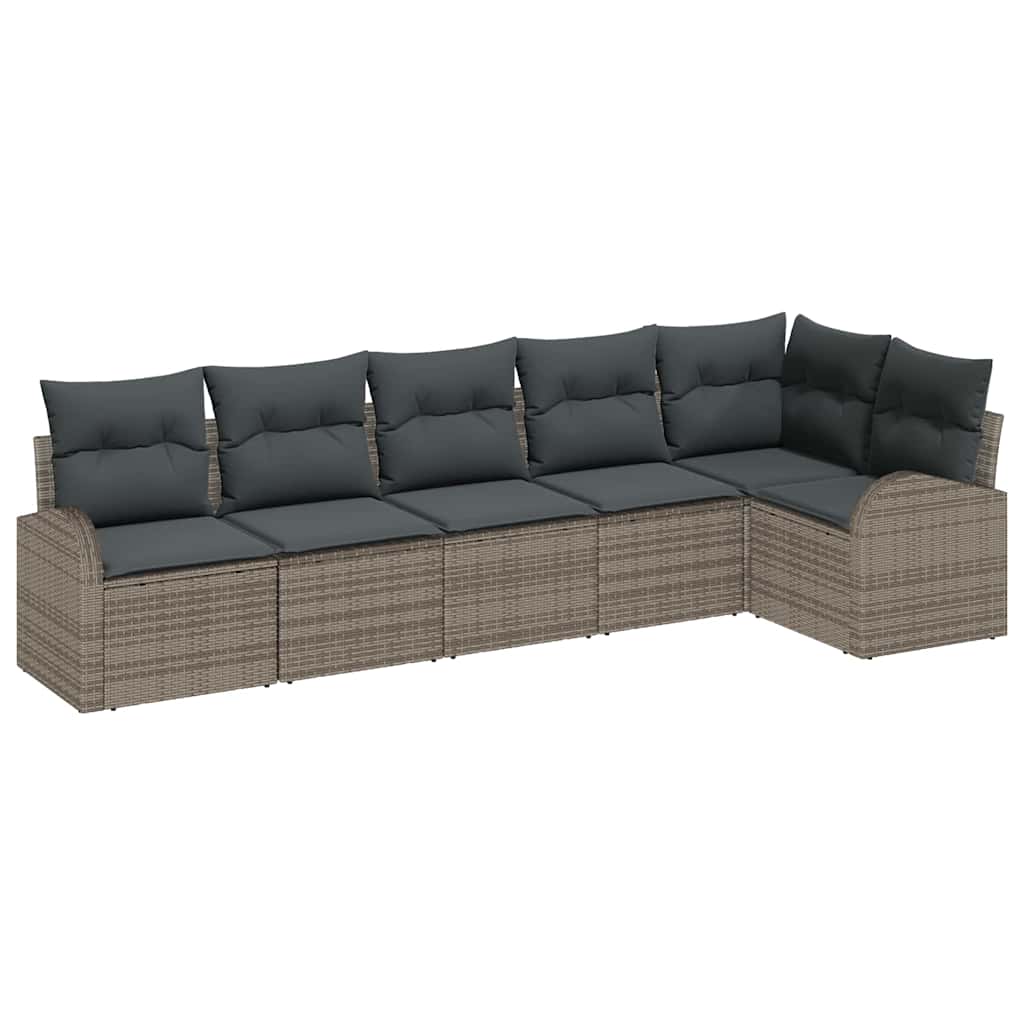 Garden Sofa Set with Cushion 6 pcs Grey Poly Rattan