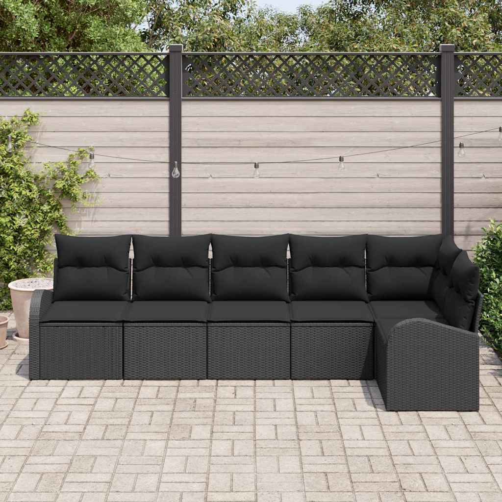 Garden Sofa Set with Cushion 6 pcs Black Poly Rattan