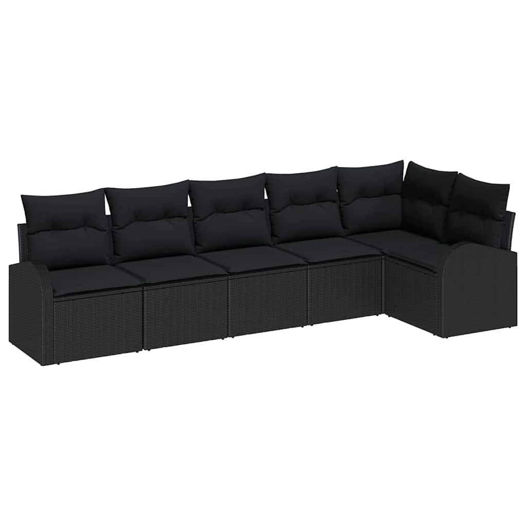 Garden Sofa Set with Cushion 6 pcs Black Poly Rattan
