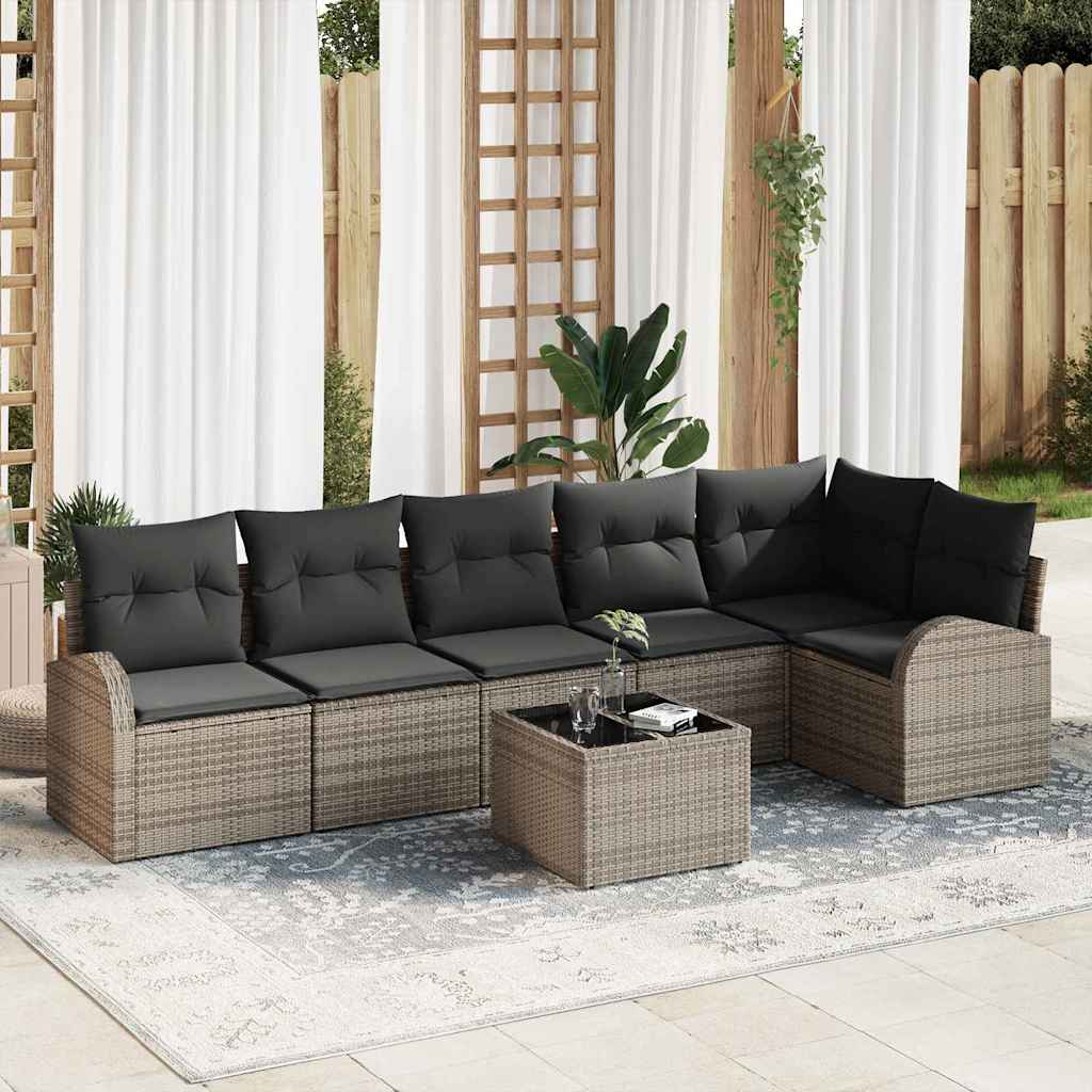 Garden Sofa Set with Cushion 7 pcs Grey Poly Rattan