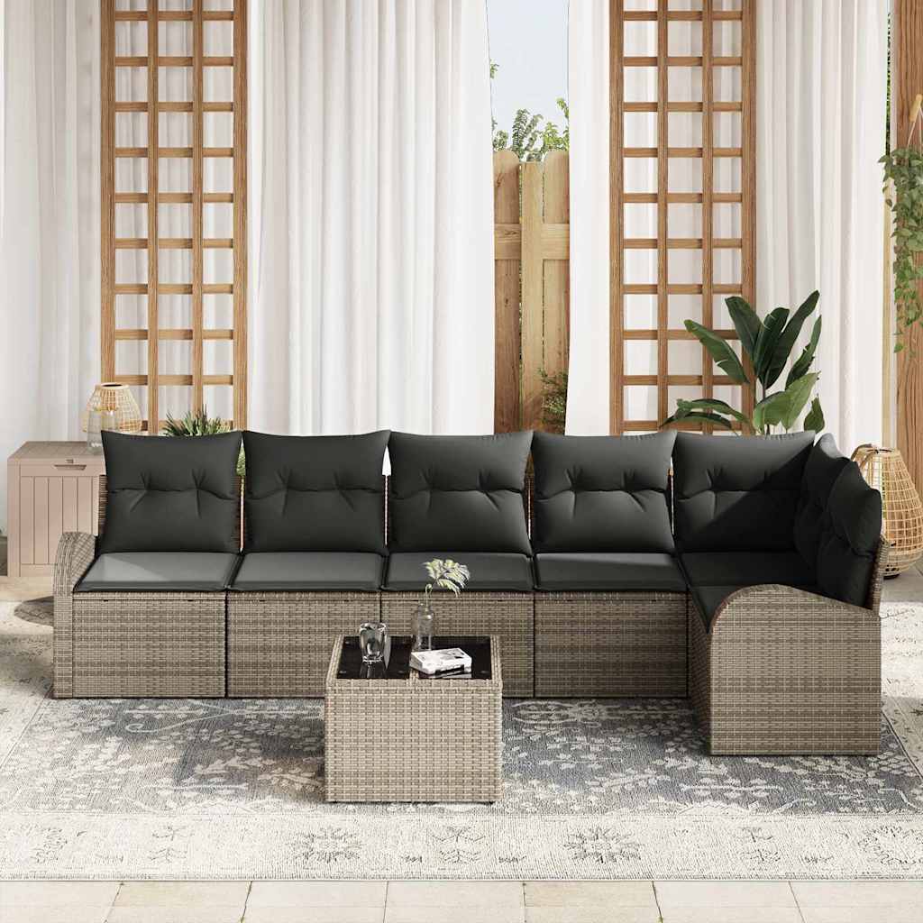 Garden Sofa Set with Cushion 7 pcs Grey Poly Rattan