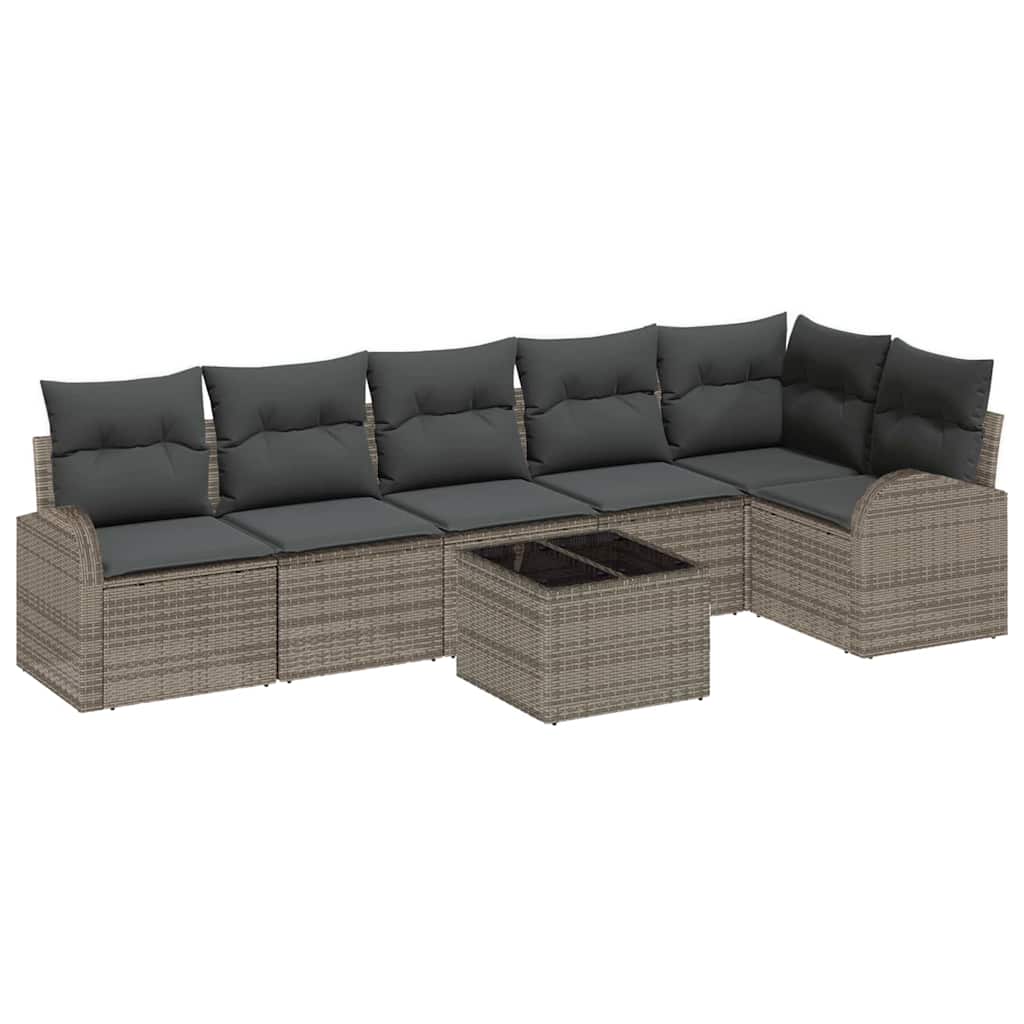 Garden Sofa Set with Cushion 7 pcs Grey Poly Rattan