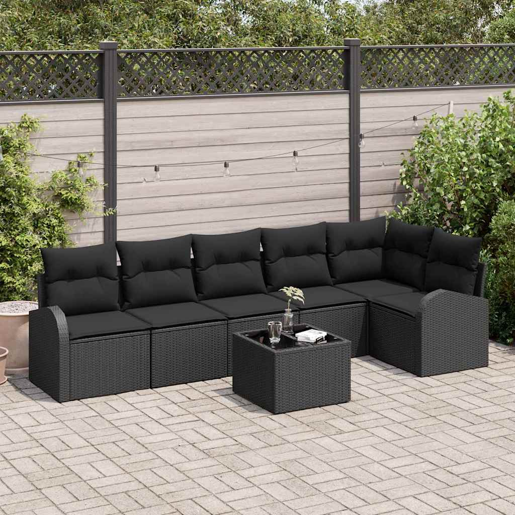Garden Sofa Set with Cushion 7 pcs Black Poly Rattan