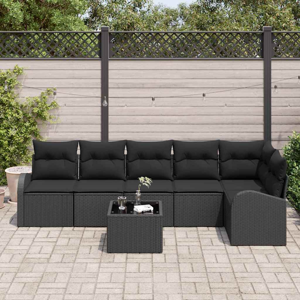 Garden Sofa Set with Cushion 7 pcs Black Poly Rattan