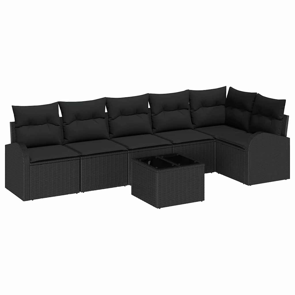 Garden Sofa Set with Cushion 7 pcs Black Poly Rattan