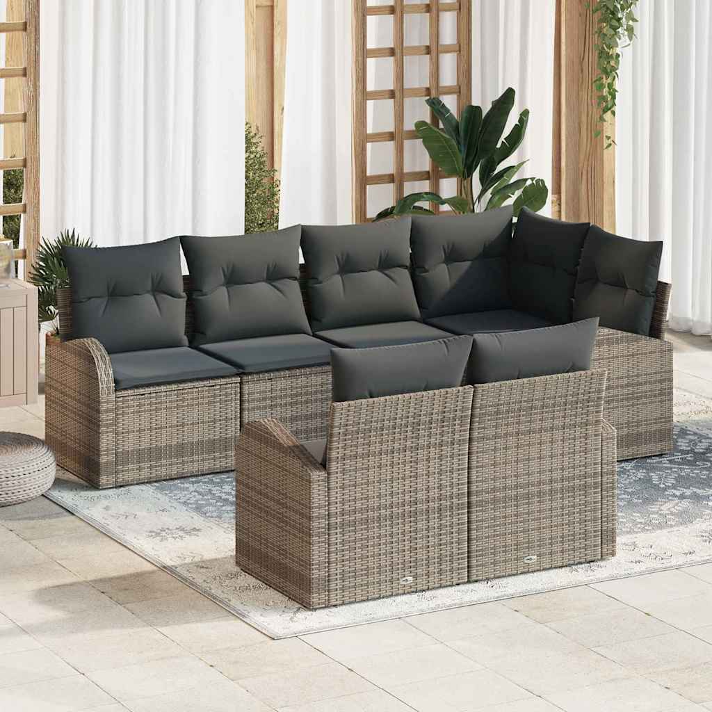Garden Sofa Set with Cushion 7 pcs Grey Poly Rattan