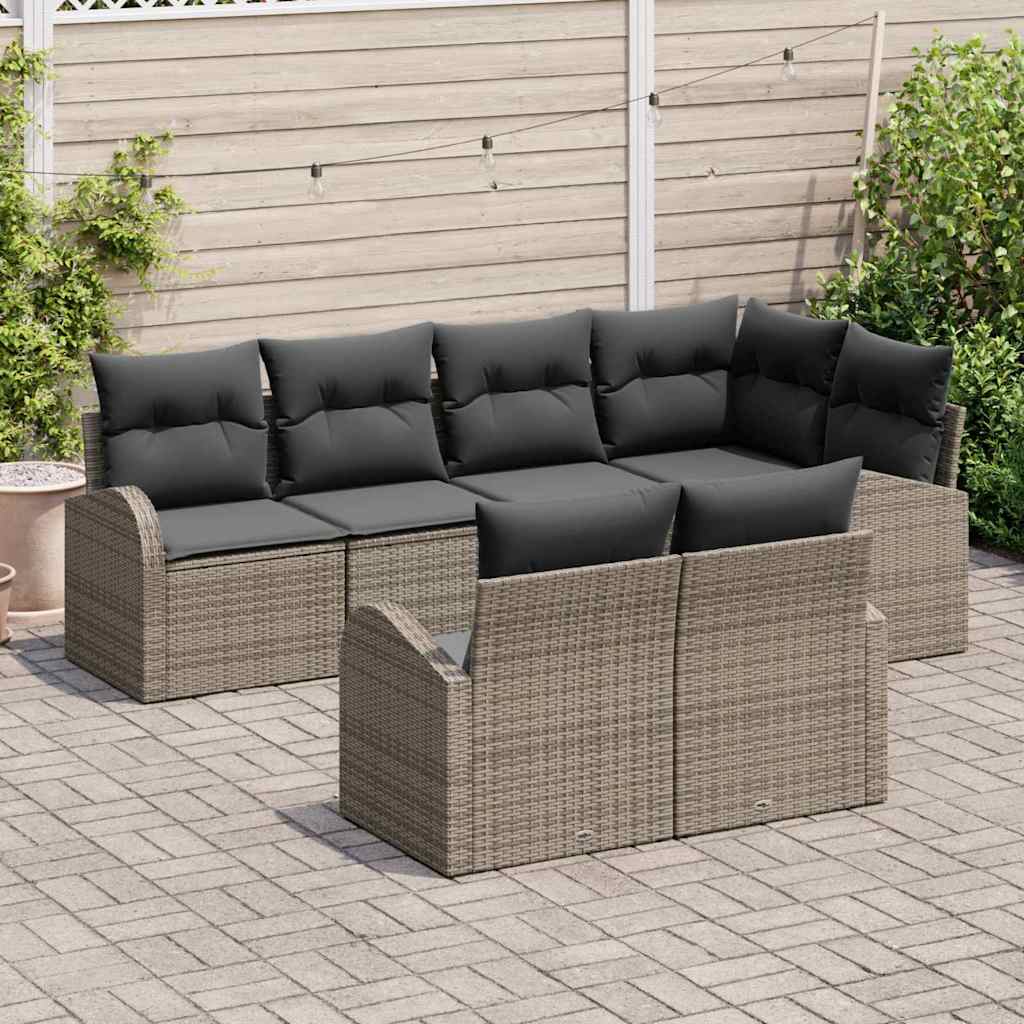 Garden Sofa Set with Cushion 7 pcs Grey Poly Rattan