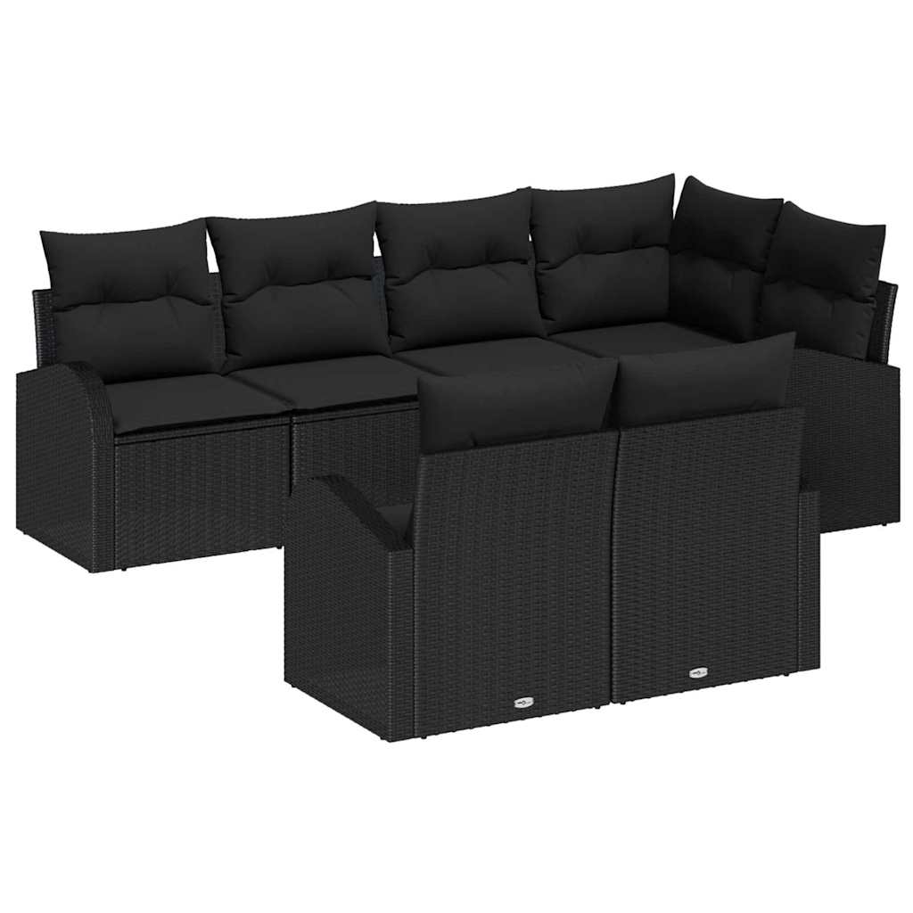 Garden Sofa Set with Cushion 7 pcs Black Poly Rattan