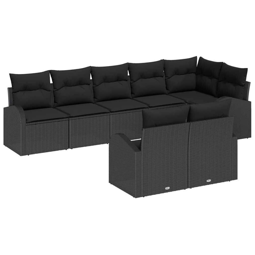 Garden Sofa Set with Cushion 8 pcs Black Poly Rattan