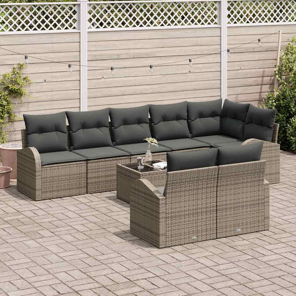 Garden Sofa Set with Cushion 9 pcs Grey Poly Rattan