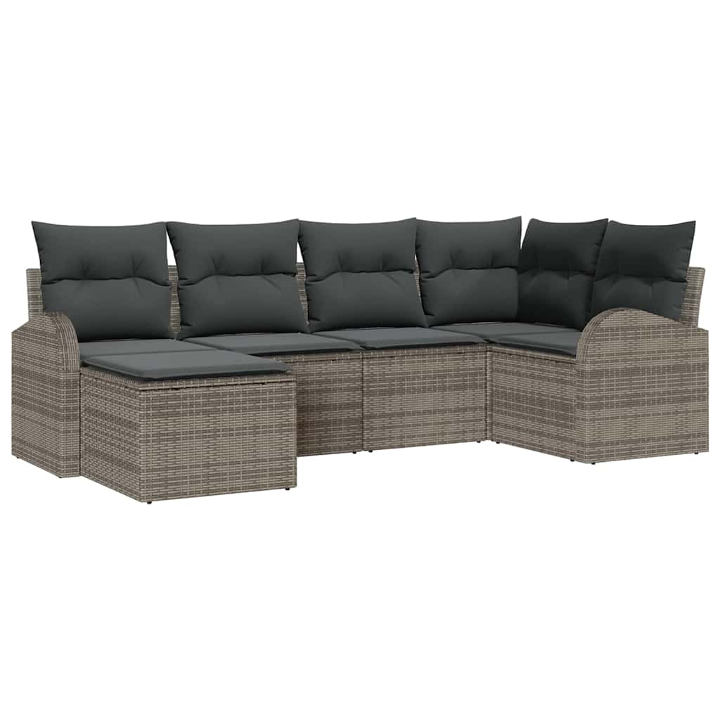 Sofa Set 6 pcs Grey Poly Rattan