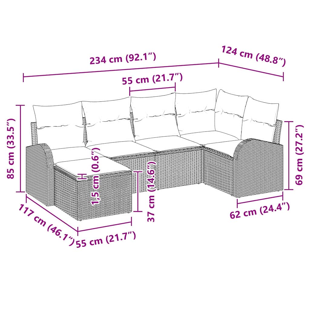 Sofa Set 6 pcs Grey Poly Rattan
