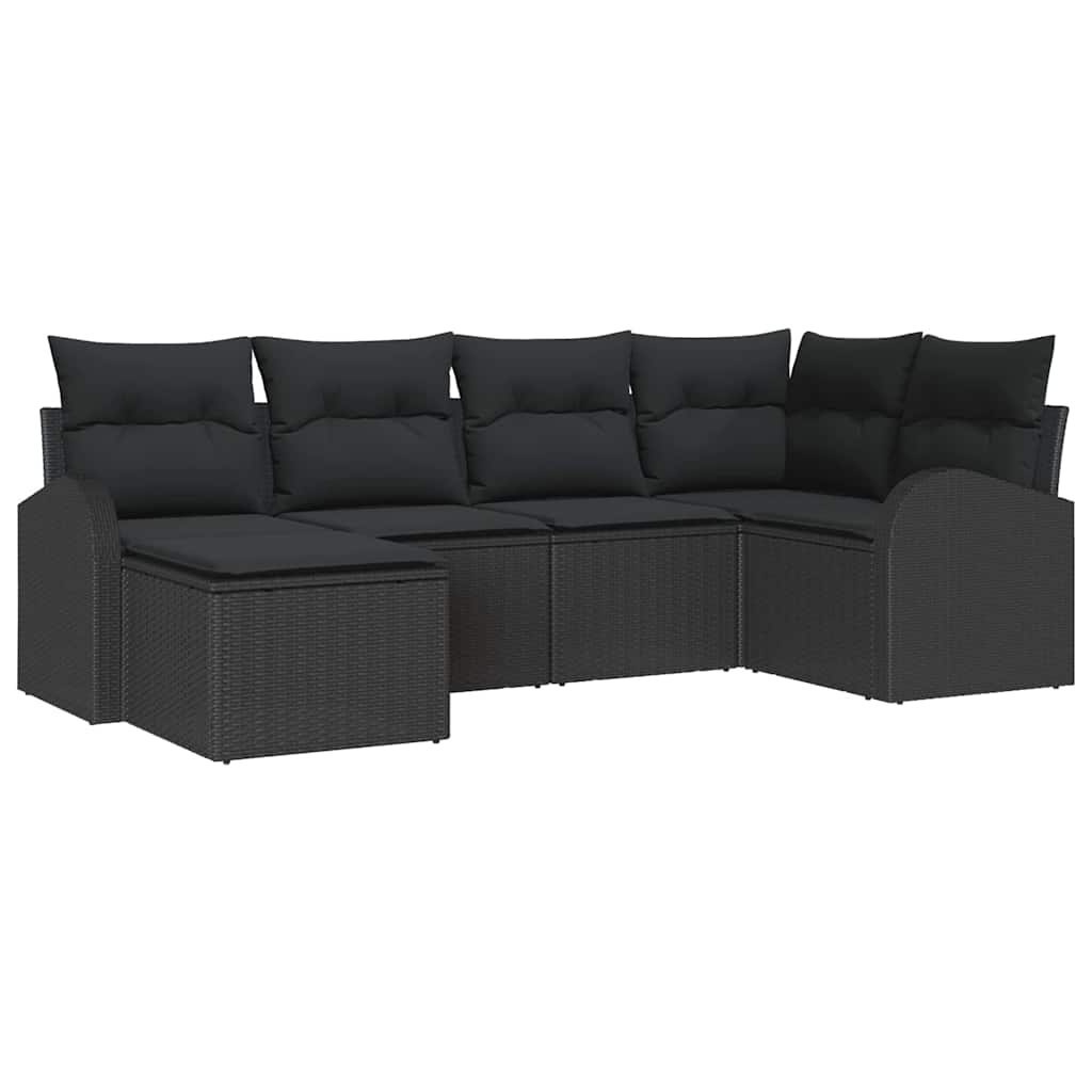 Sofa Set with Cushion with Storage 6 pcs Black Poly Rattan