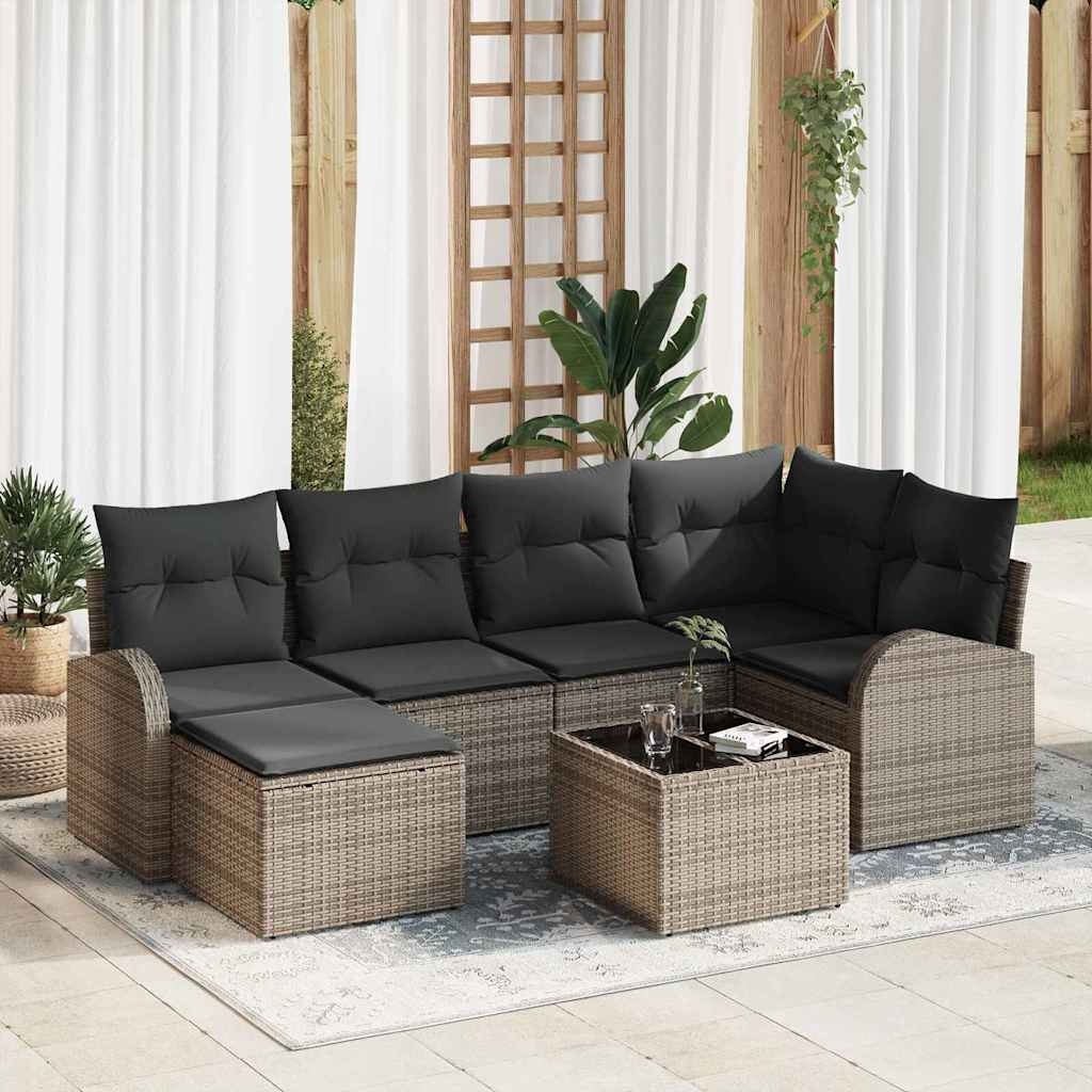 Garden Sofa Set with Cushion 7 pcs Grey Poly rattan