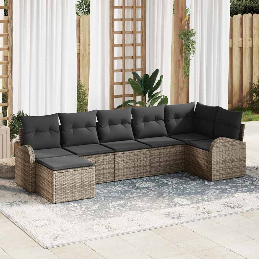 Sofa Set with Cushion with Storage 7 pcs Grey Poly Rattan