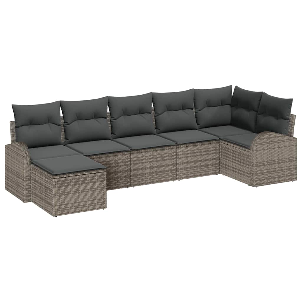 Sofa Set with Cushion with Storage 7 pcs Grey Poly Rattan