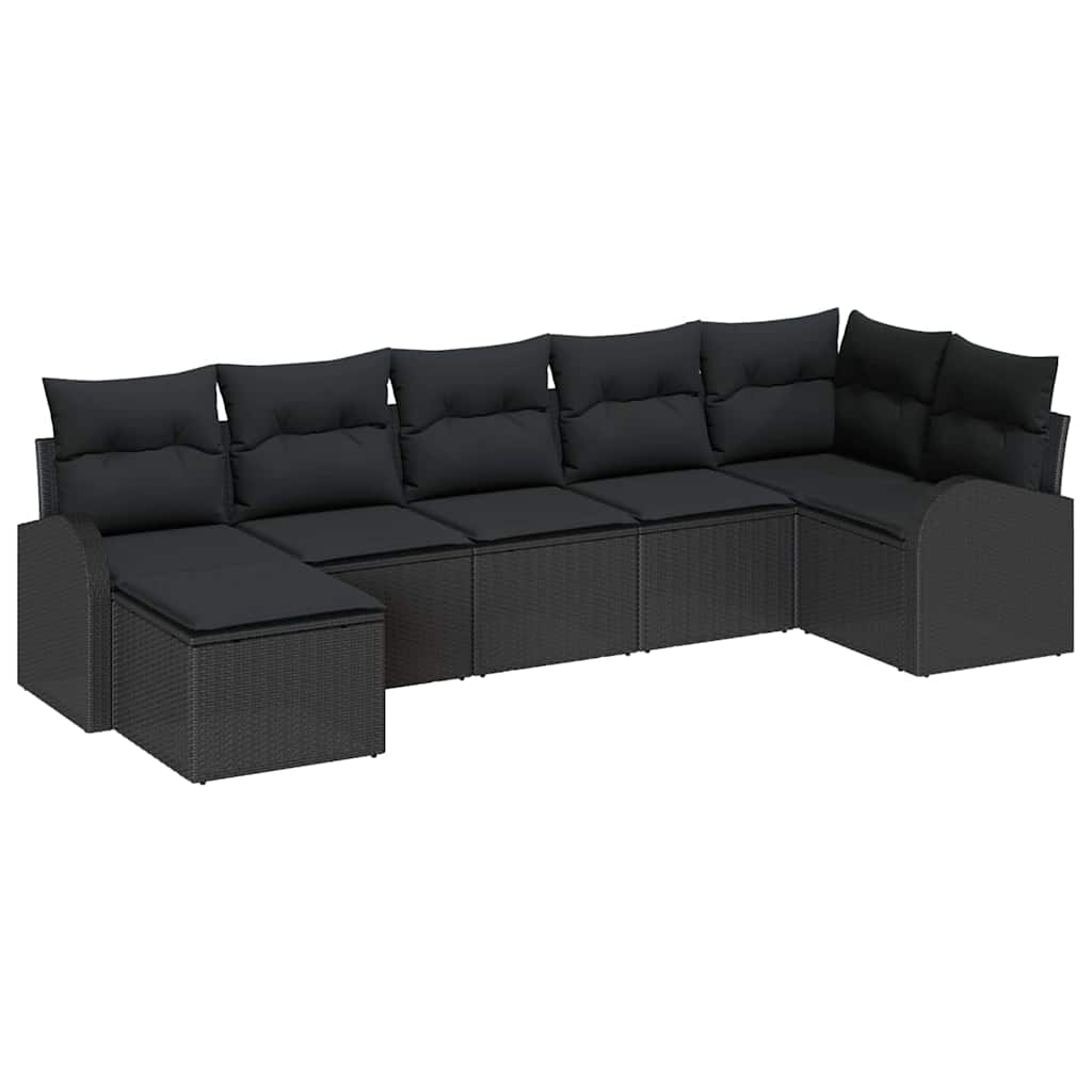 Sofa Set with Cushion with Storage 7 pcs Black Poly Rattan