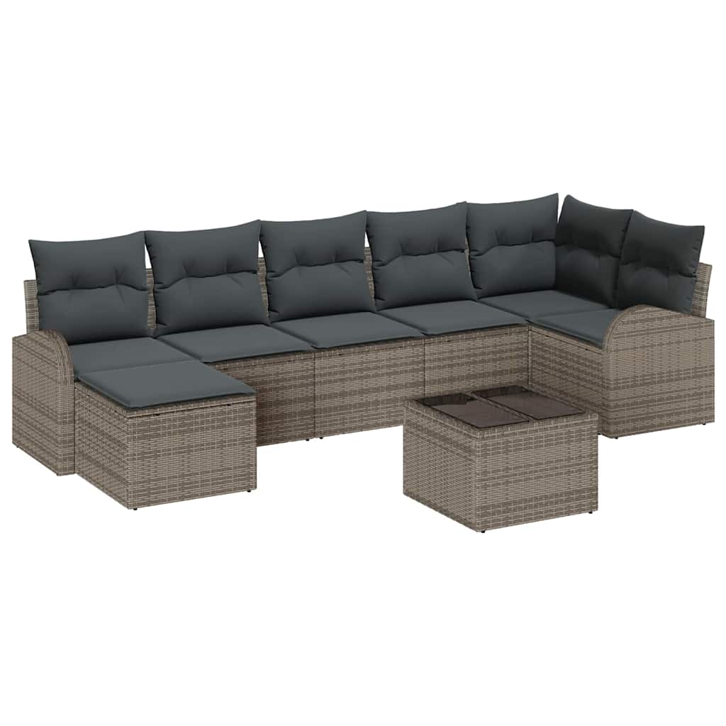 Sofa Set with Cushion with Storage 8 pcs Grey Poly Rattan