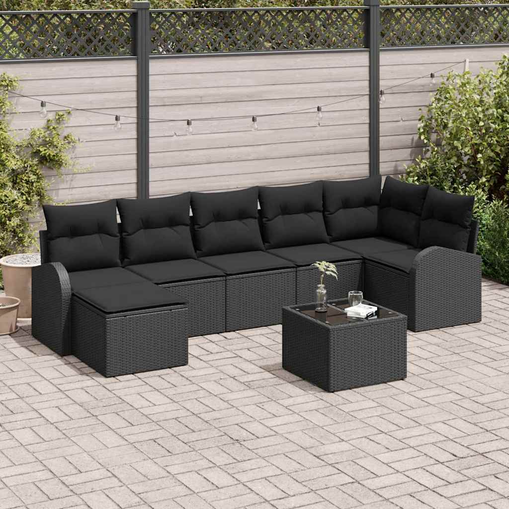 Sofa Set with Cushion with Storage 8 pcs Black Poly Rattan