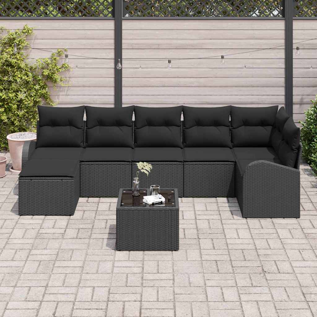 Sofa Set with Cushion with Storage 8 pcs Black Poly Rattan