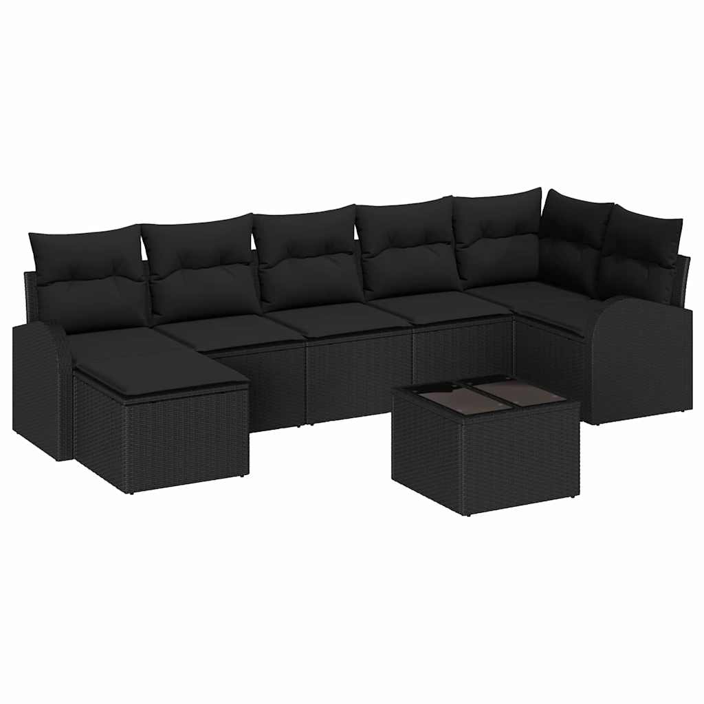 Sofa Set with Cushion with Storage 8 pcs Black Poly Rattan