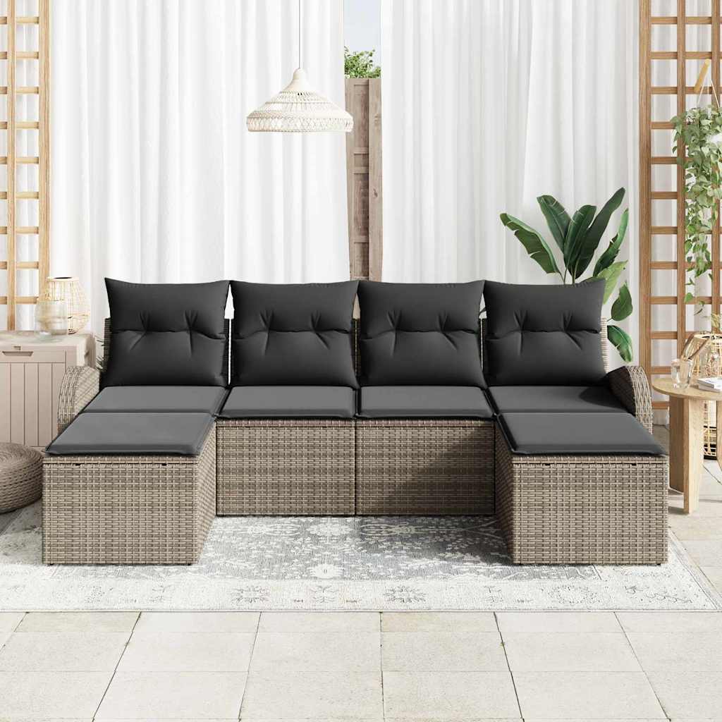 Sofa Set with Cushion with Storage 6 pcs Grey Poly Rattan