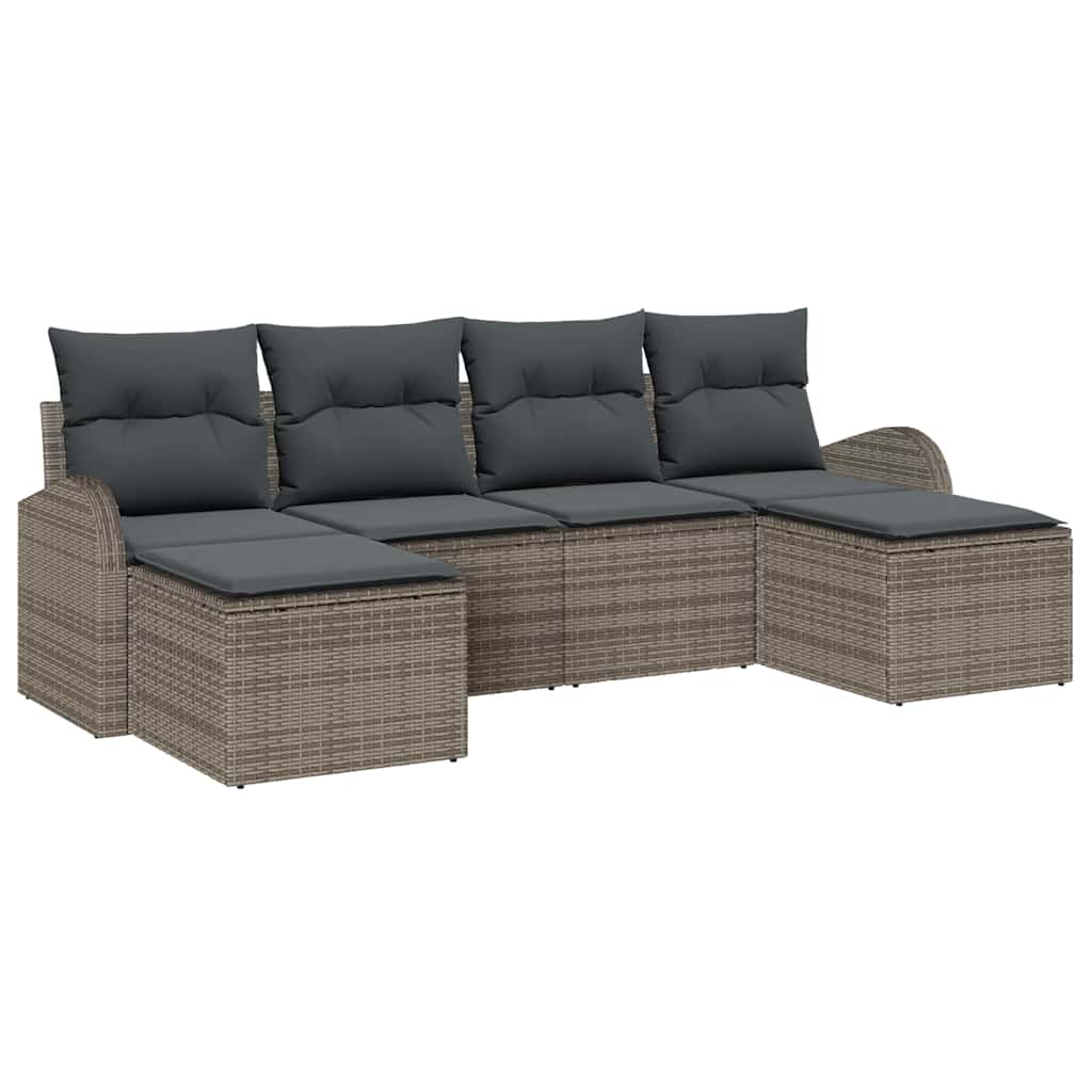 Garden Sofa Set with Cushion 6 pcs Grey Poly rattan