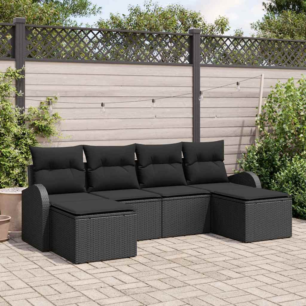 Sofa Set with Cushion with Storage 6 pcs Black Poly Rattan