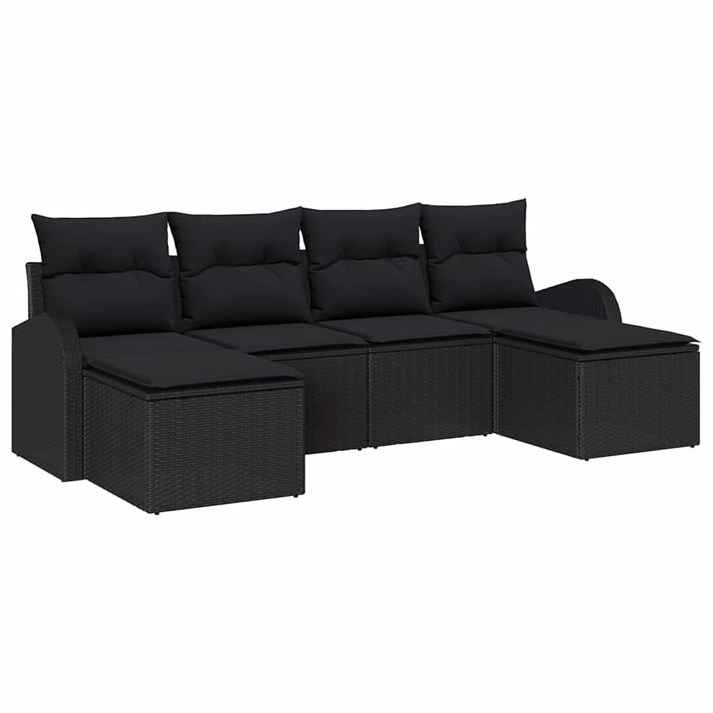 Sofa Set with Cushion with Storage 6 pcs Black Poly Rattan