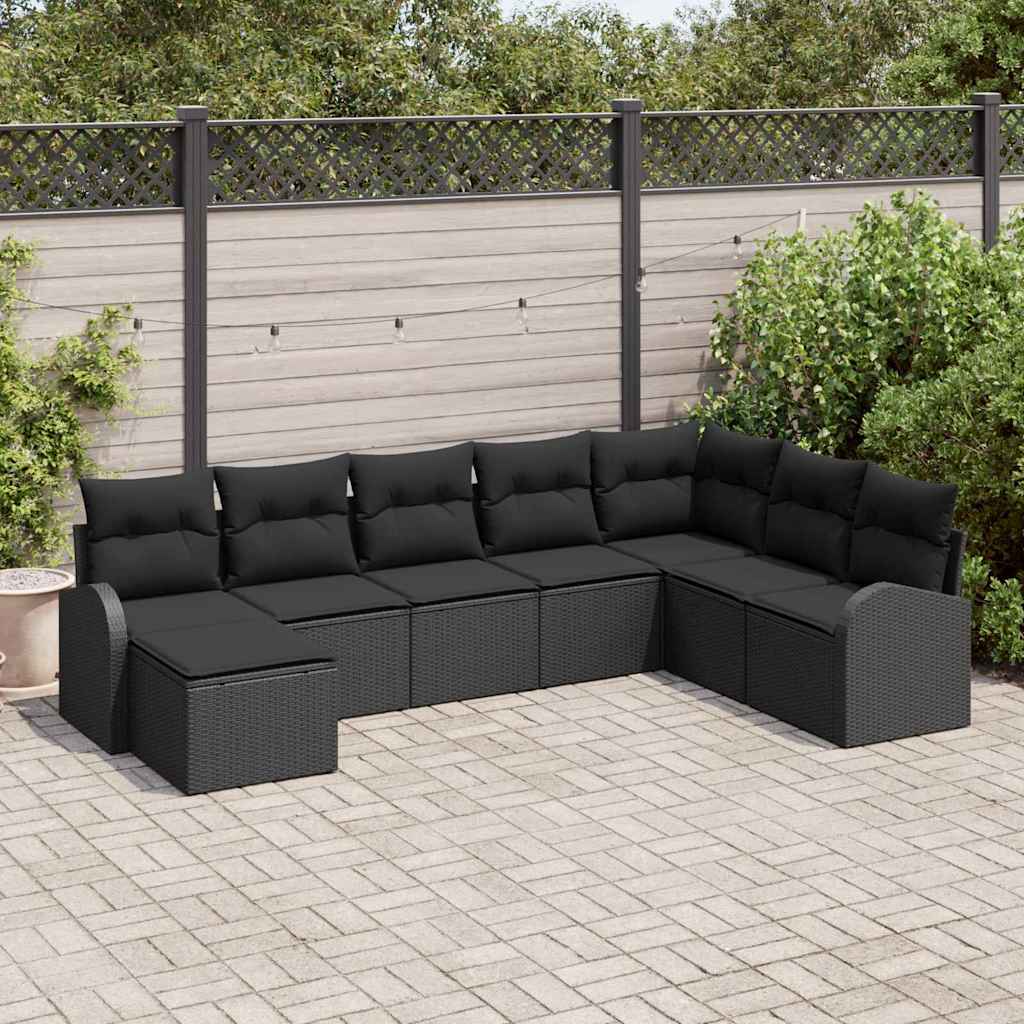 Sofa Set with Cushion with Storage 8 pcs Black Poly Rattan