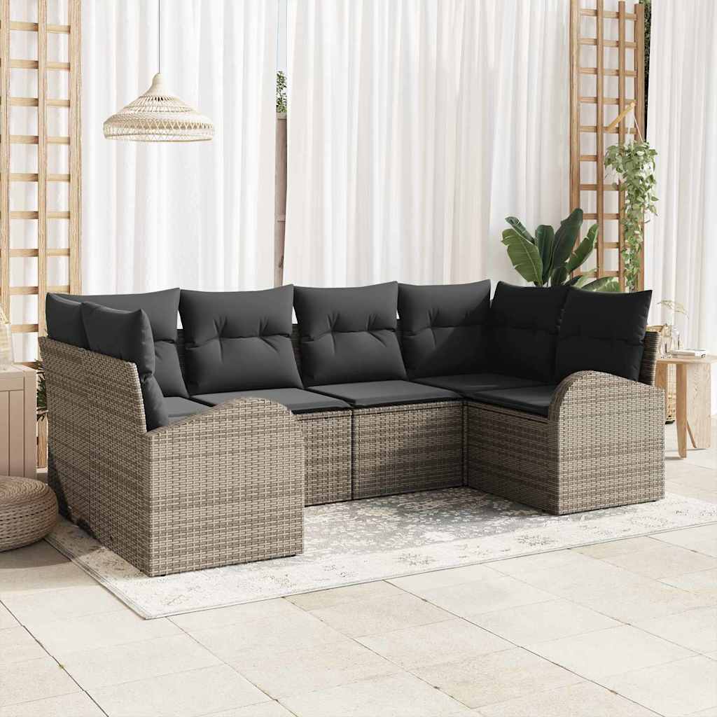Garden Sofa Set with Cushion 6 pcs Grey Poly Rattan