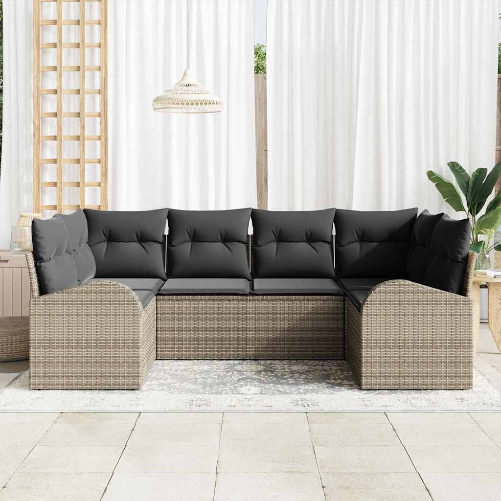 Garden Sofa Set with Cushion 6 pcs Grey Poly Rattan