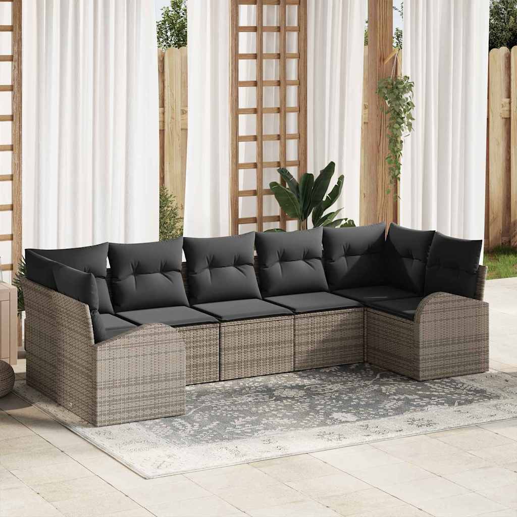 Garden Sofa Set with Cushion 7 pcs Grey Poly Rattan