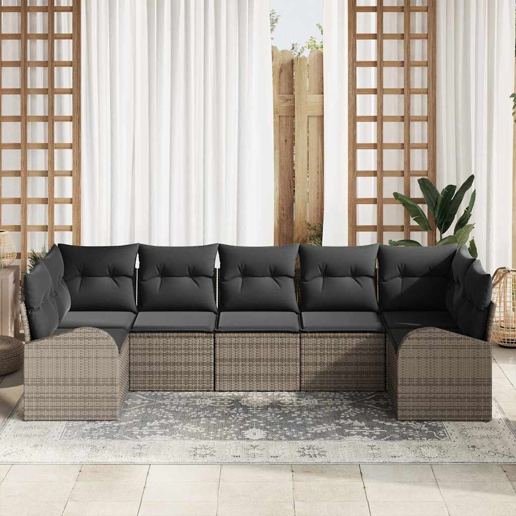 Garden Sofa Set with Cushion 7 pcs Grey Poly Rattan