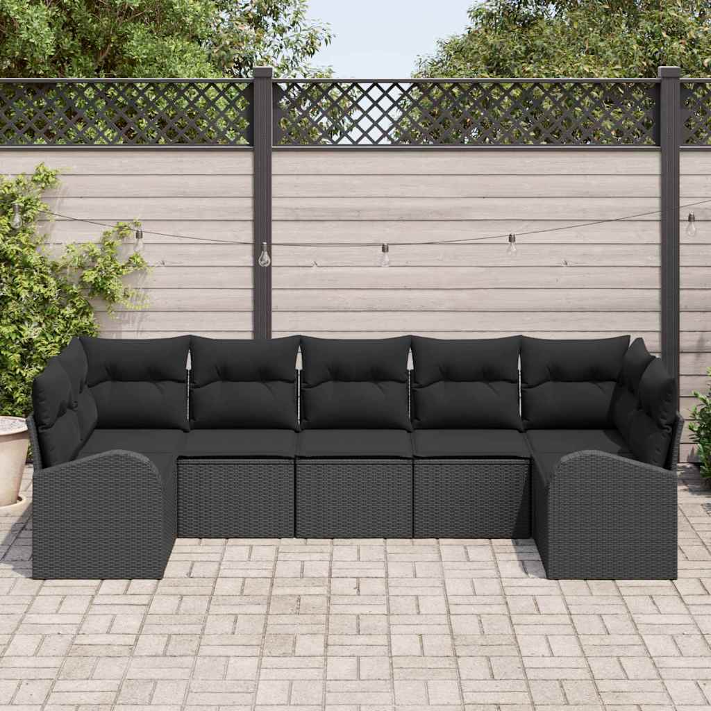 Garden Sofa Set with Cushion 7 pcs Black Poly Rattan