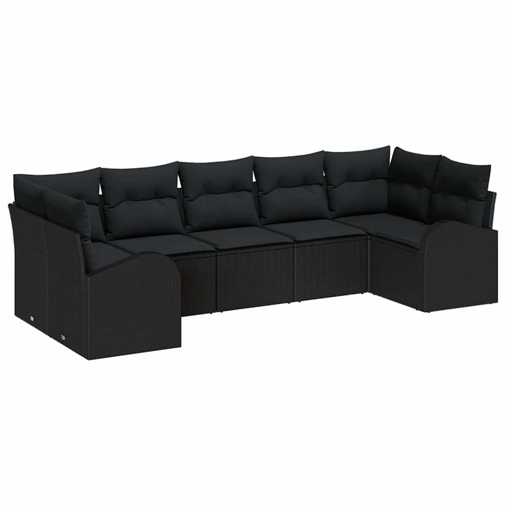 Garden Sofa Set with Cushion 7 pcs Black Poly Rattan