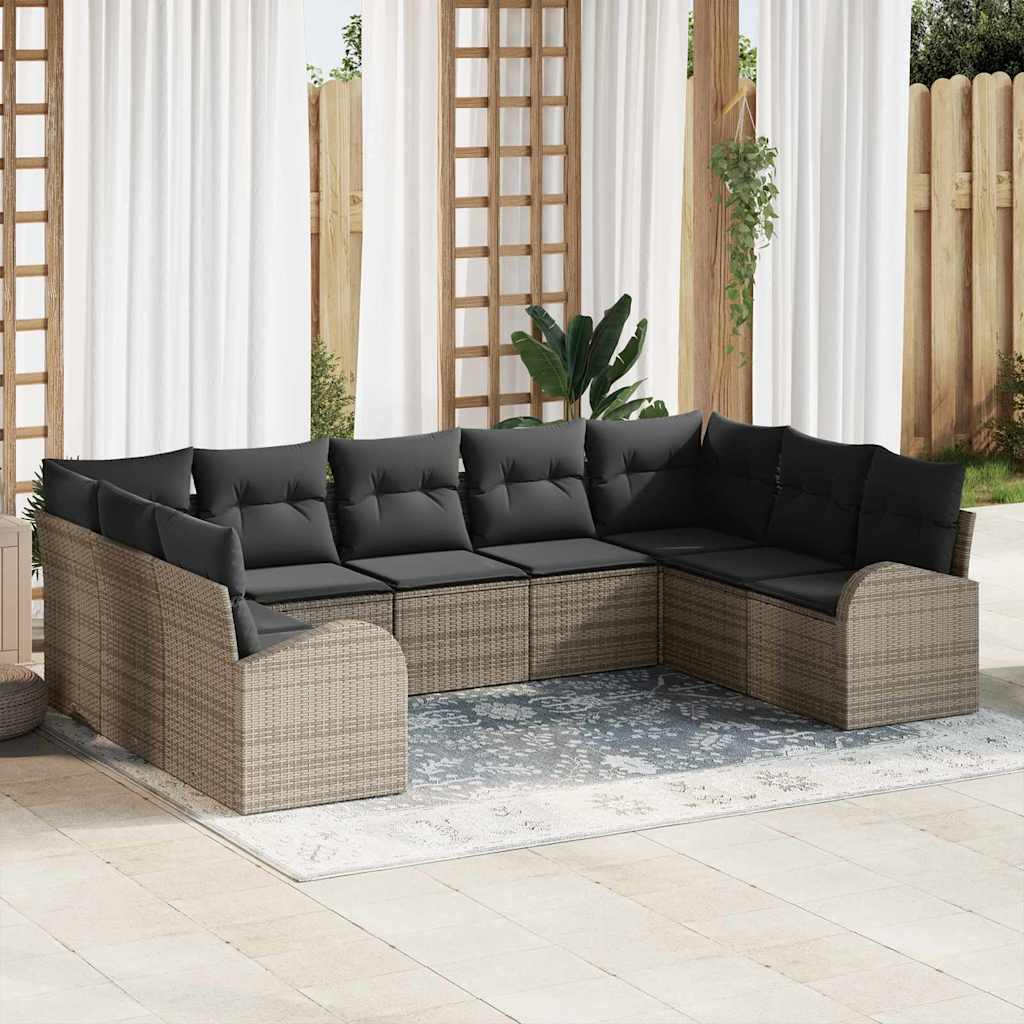 Garden Sofa Set with Cushion 9 pcs Grey Poly Rattan