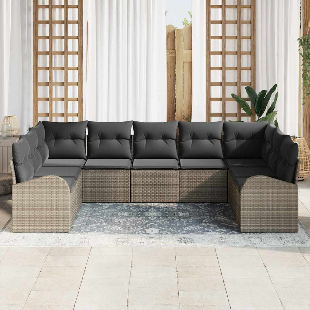 Garden Sofa Set with Cushion 9 pcs Grey Poly Rattan