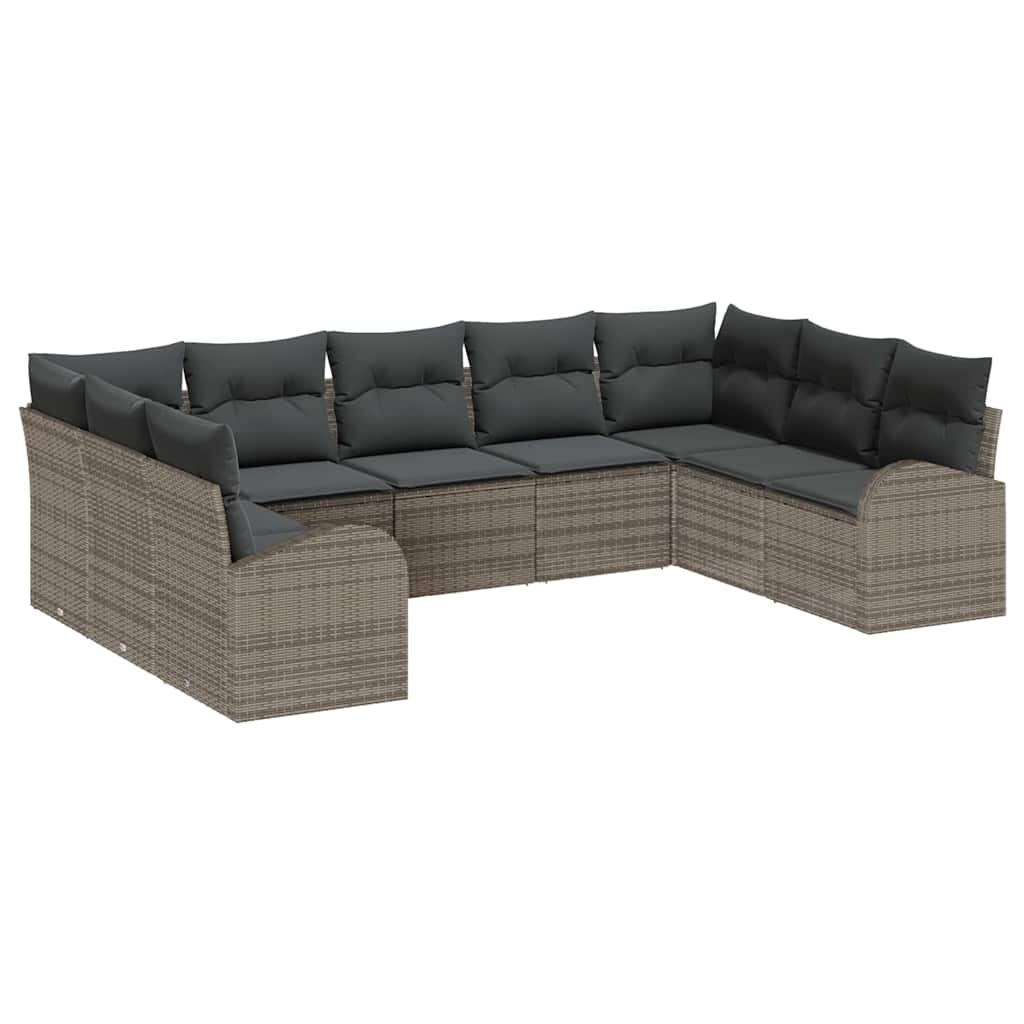 Garden Sofa Set with Cushion 9 pcs Grey Poly Rattan