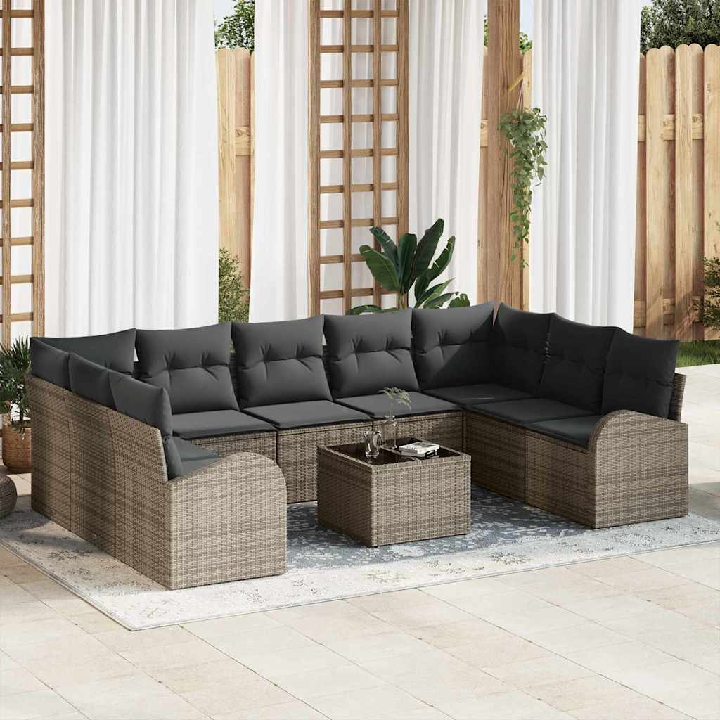 Garden Sofa Set with Cushion 10 pcs Grey Poly Rattan