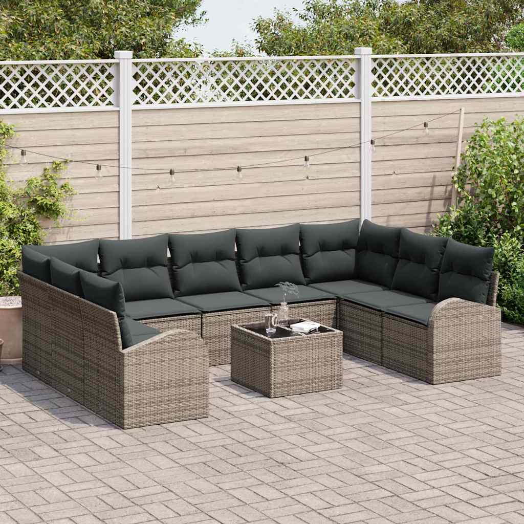 Garden Sofa Set with Cushion 10 pcs Grey Poly Rattan